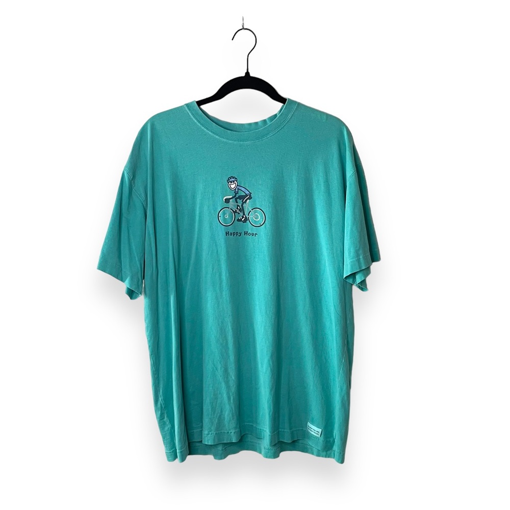 Life Is Good Happy Hour Biker Crusher Tee in Aqua Blue Size L